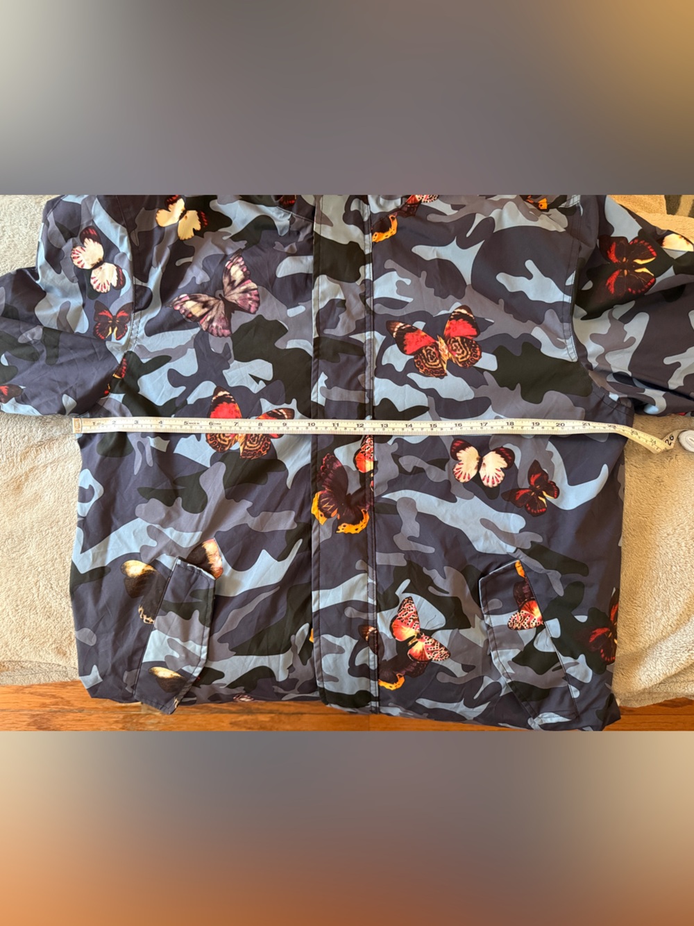 Paisley &Gray Blue Camouflage Raincoat with Butterfly Print - Picture 7 of 7